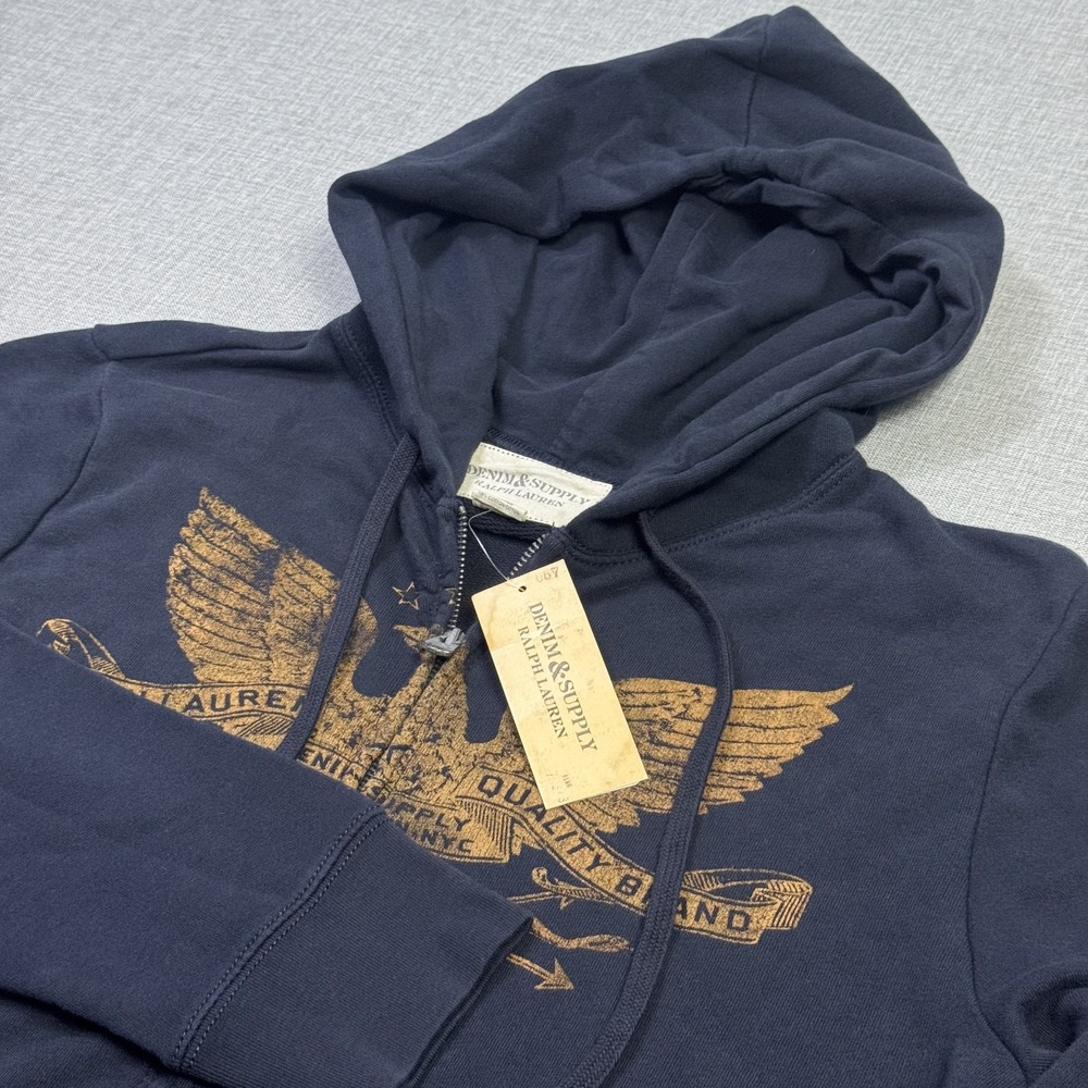 Denim & Supply Ralph Lauren Full Zip Hoodie Sweatshirt Mens L Blue Eagle Graphic